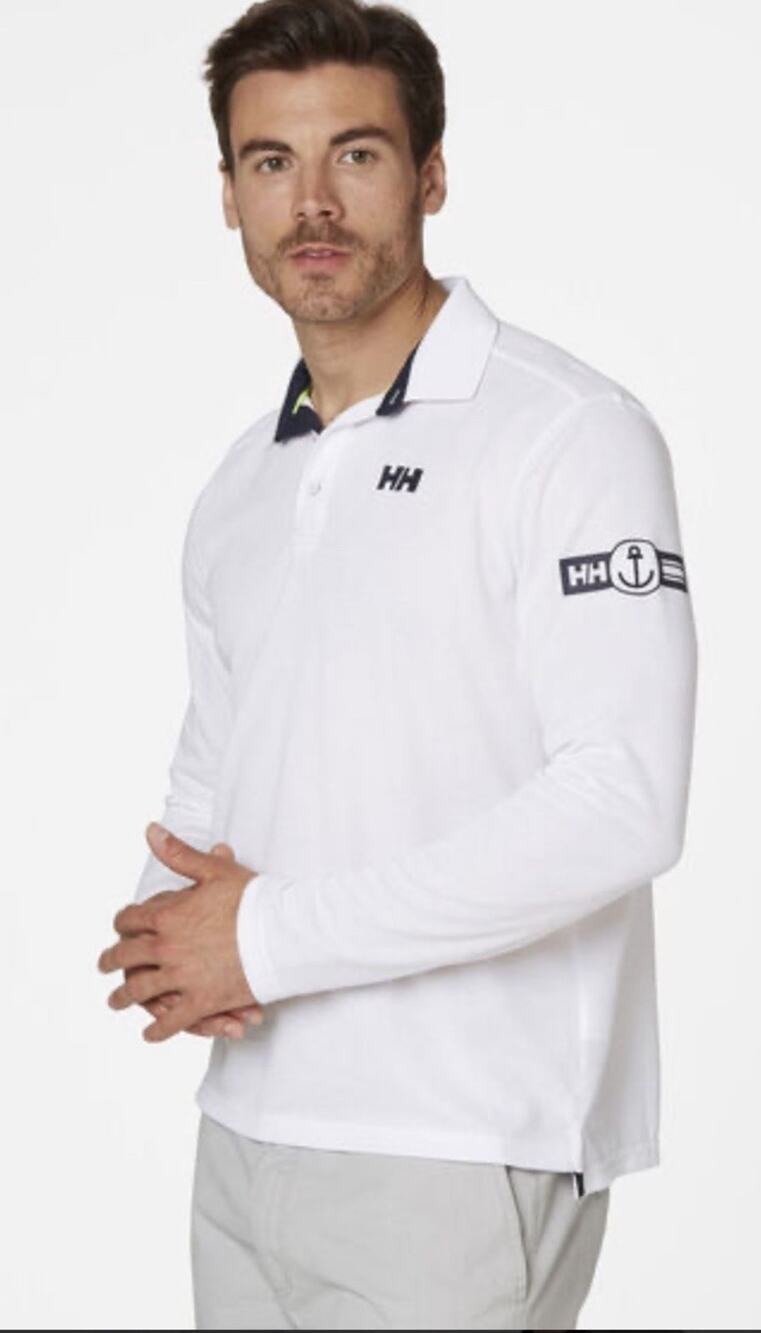 Helly Hansen Men’s Skagen Quickdry Rugger Rugby Polo Shirt - Large White Sailing